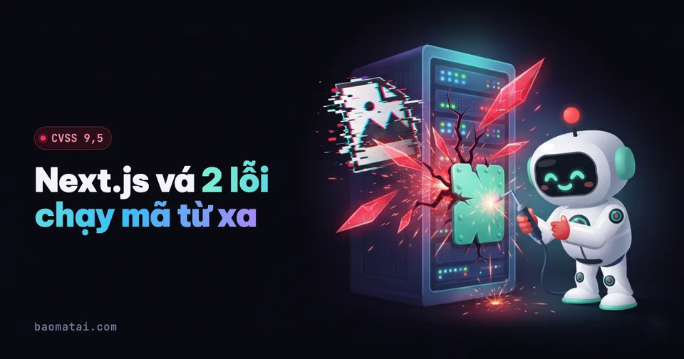 Mô phỏng lỗi: ảnh SVG chế sẵn đi qua bộ tối ưu ảnh của Next.js, thư viện sharp xử lý sai bộ nhớ và hacker chạy được lệnh