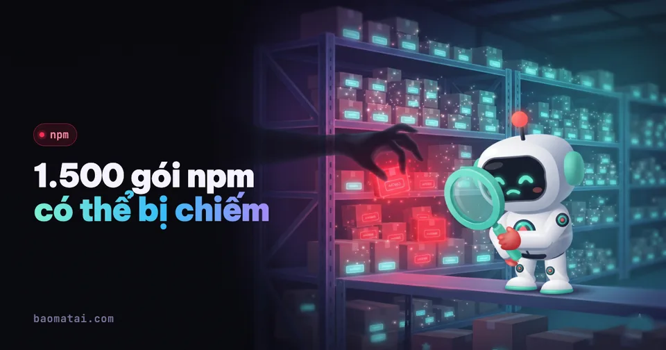 Mô phỏng lỗi: repo cũ bị đổi tên, hacker tạo repo trùng tên cũ cùng file workflow, npm vẫn tin và cho phát hành bản độc